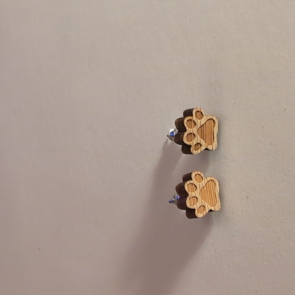 Laser Cut Wooden Paw Print Earrings